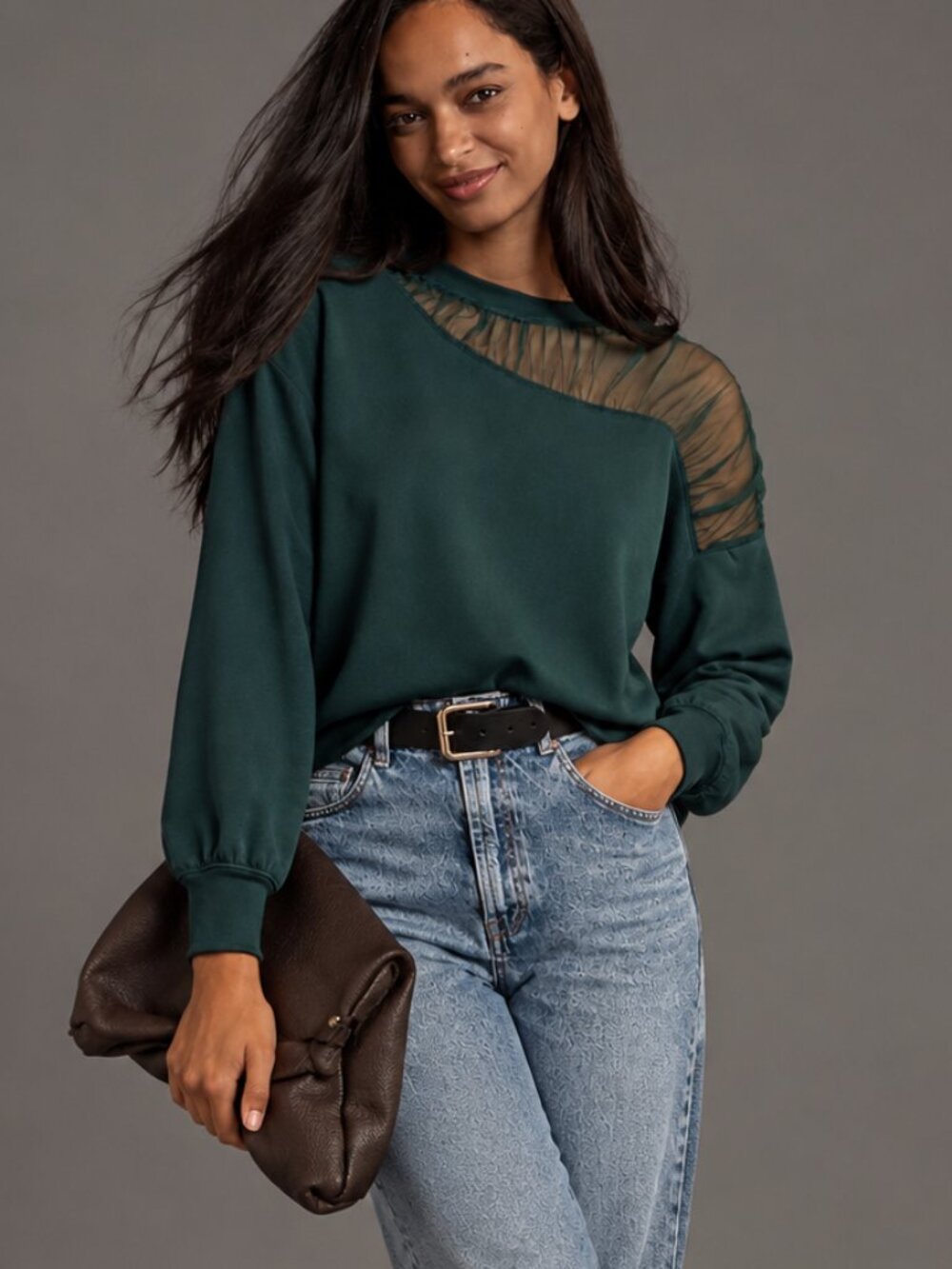 Anthropologie Maeve Sheer Shoulder Knit Top Sweatshirt